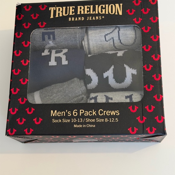 True Religion 6-Pack Crew Socks in blue and grey colors for shoe size 8-12.5 NWT - Picture 6 of 9